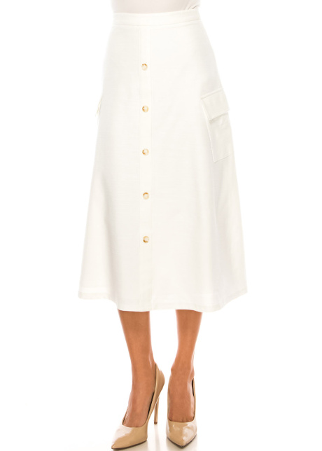 White Pocketed A-Line Skirt