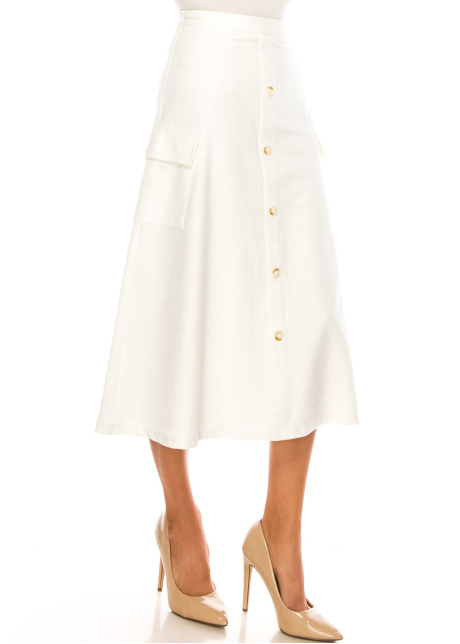 White Pocketed A-Line Skirt