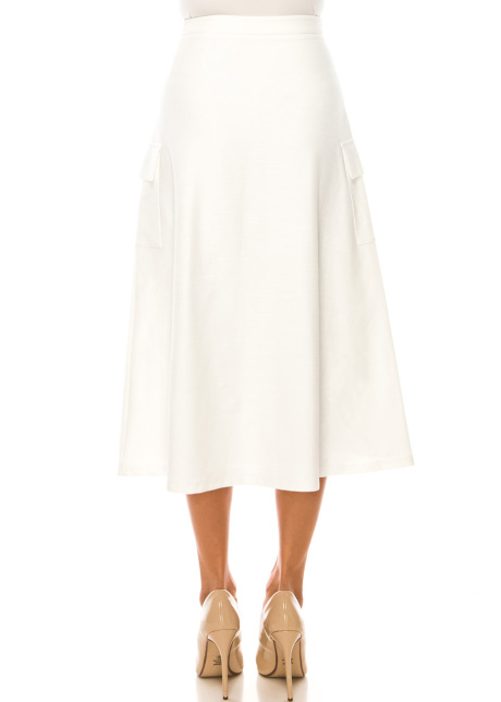 White Pocketed A-Line Skirt