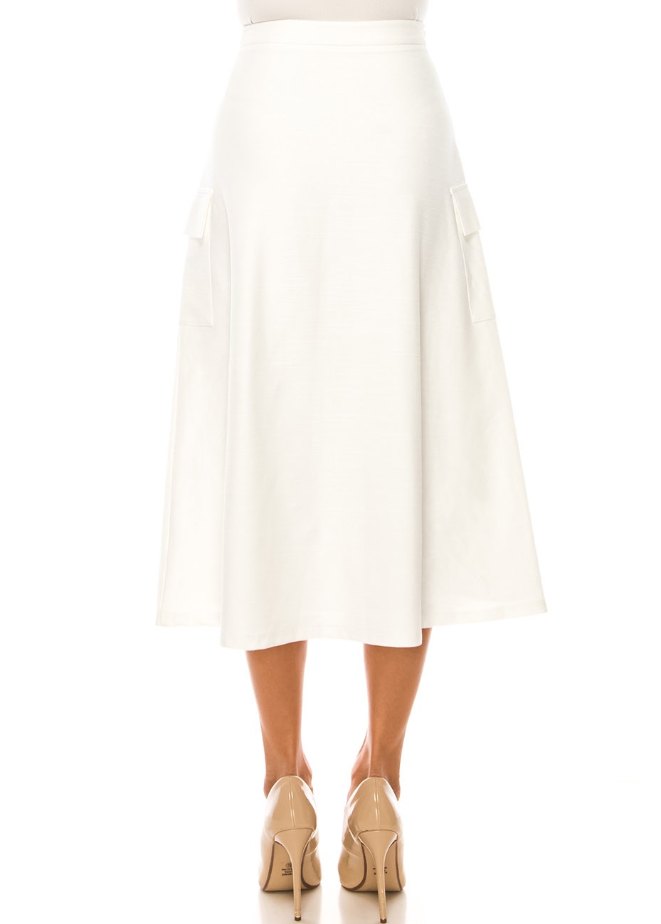 White Pocketed A-Line Skirt
