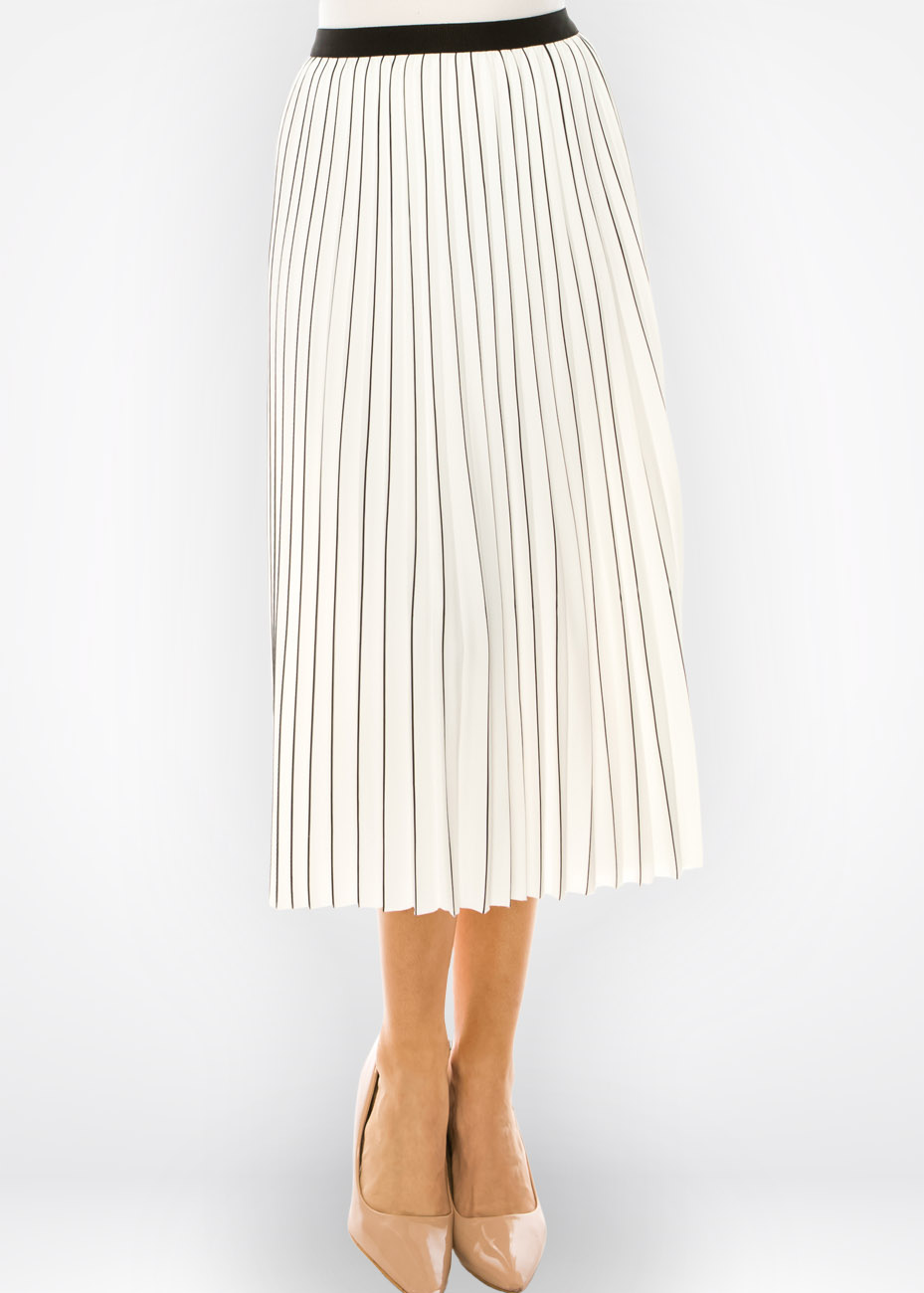 Piano Stripe Pleated Midi Skirt