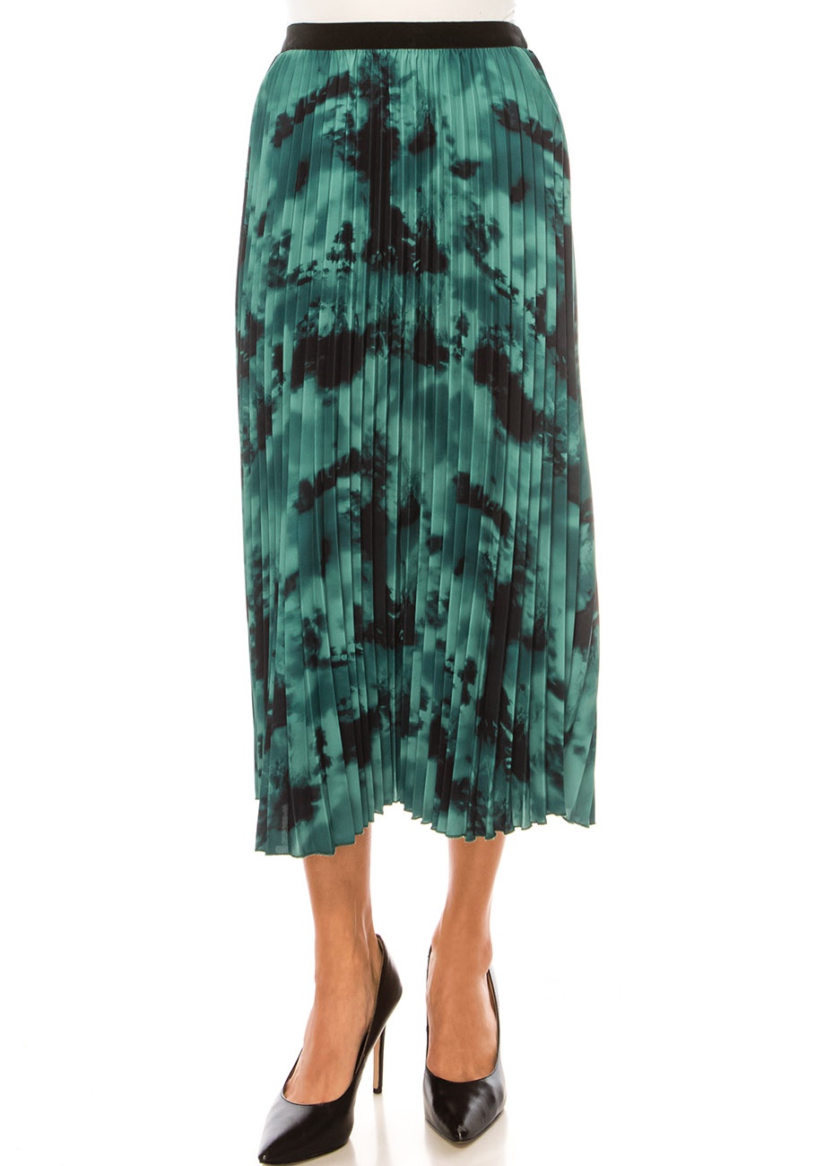 Emerald Elegance Pleated Midi Skirt