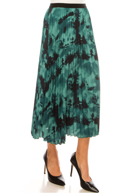 Emerald Elegance Pleated Midi Skirt