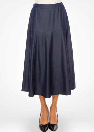 Classic Indigo Denim Midi Skirt