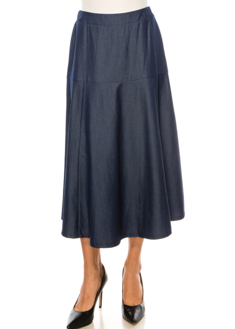 Classic Indigo Denim Midi Skirt