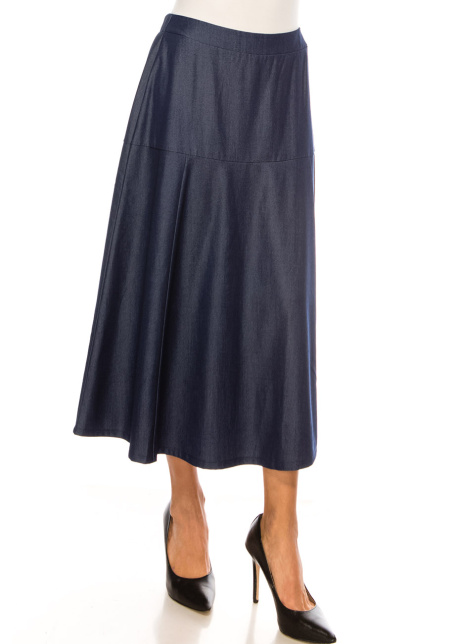 Classic Indigo Denim Midi Skirt