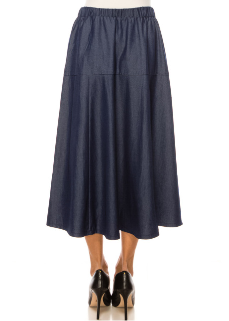 Classic Indigo Denim Midi Skirt
