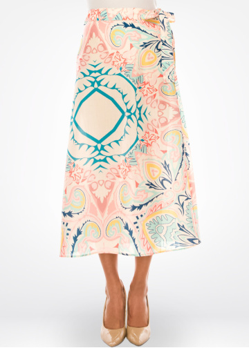 Pastel Mosaic Tie-Waist Skirt