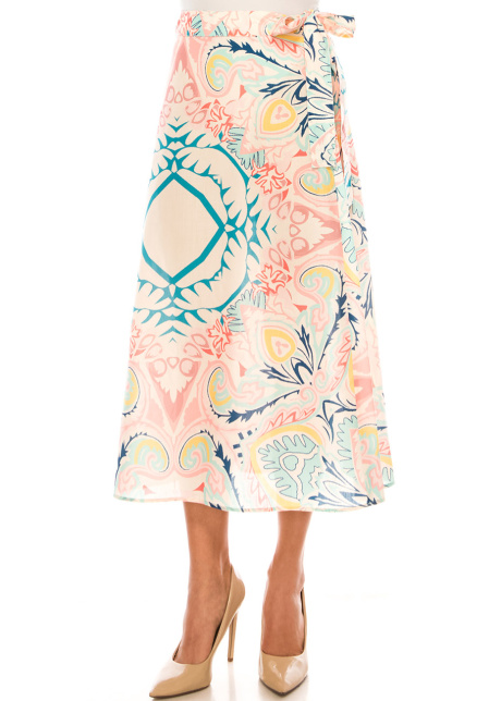 Pastel Mosaic Tie-Waist Skirt