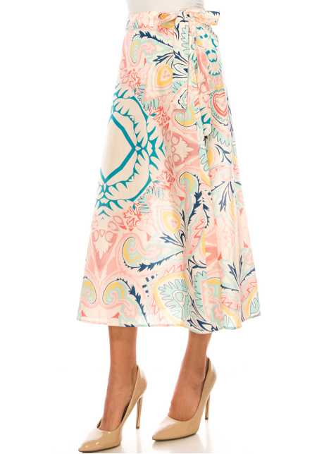 Pastel Mosaic Tie-Waist Skirt