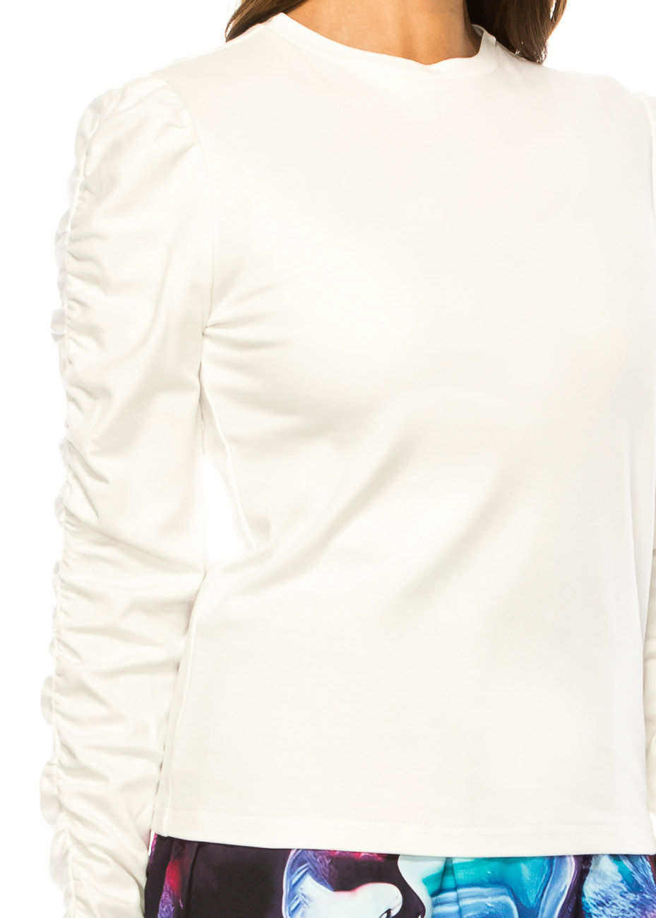 Essential White Ruched-Sleeve Tee