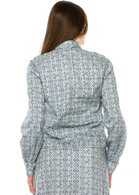 Blue Deco Print Shirt – Modest Detailing