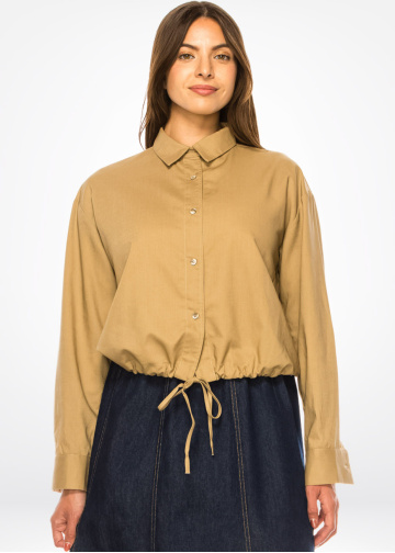 Casual Comfort Beige Linen Shirt with Drawstring