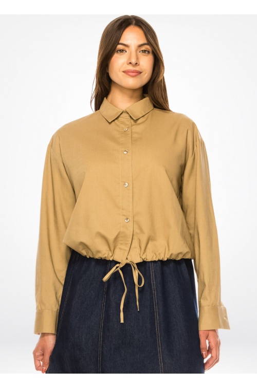 Casual Comfort Beige Linen Shirt with Drawstring