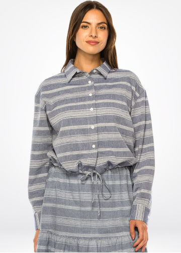 Blue Striped Tie-Waist Shirt