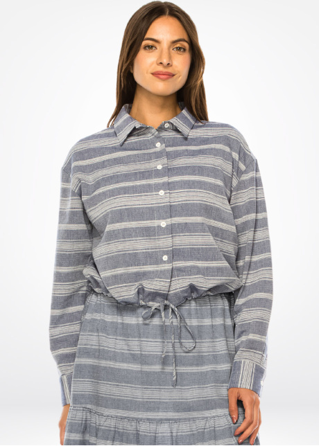 Blue Striped Tie-Waist Shirt