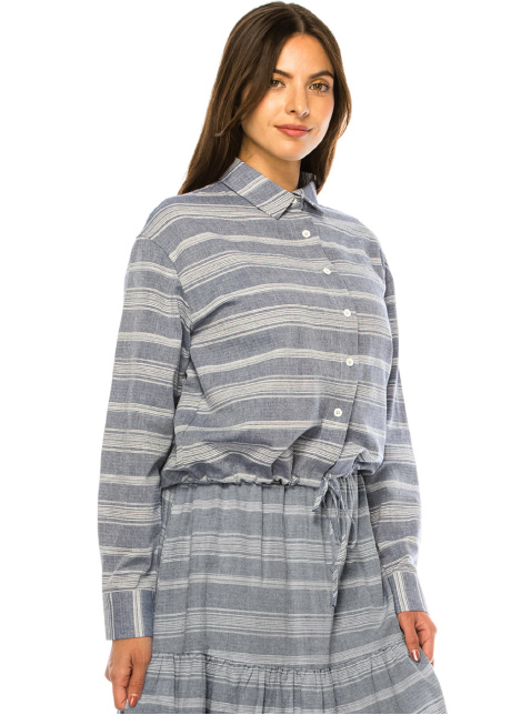 Blue Striped Tie-Waist Shirt