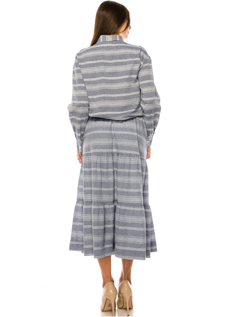 Blue Stripes Tiered Midi Skirt