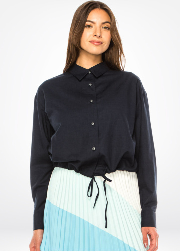 Deep Sea Drawstring Linen Shirt