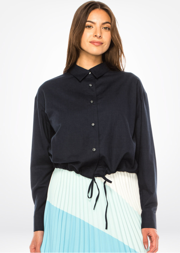 Deep Sea Drawstring Linen Shirt