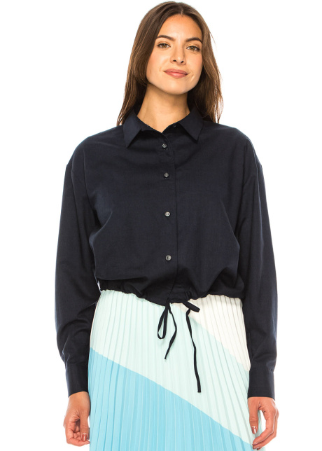 Deep Sea Drawstring Linen Shirt