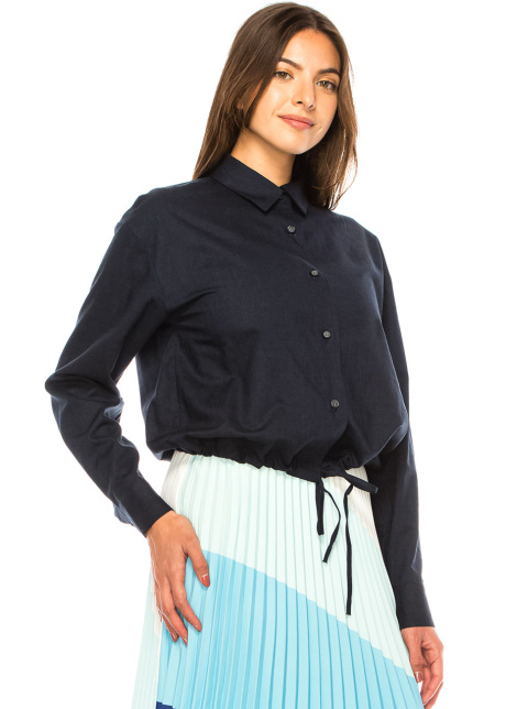 Deep Sea Drawstring Linen Shirt