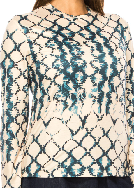 Beige & Teal Ikat Print Long-Sleeve Top