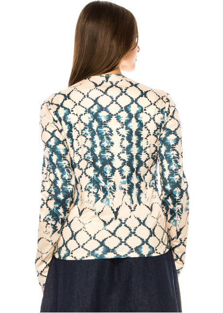 Beige & Teal Ikat Print Long-Sleeve Top