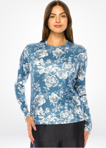 Classic Blue Rose Garden Long-Sleeve Tee