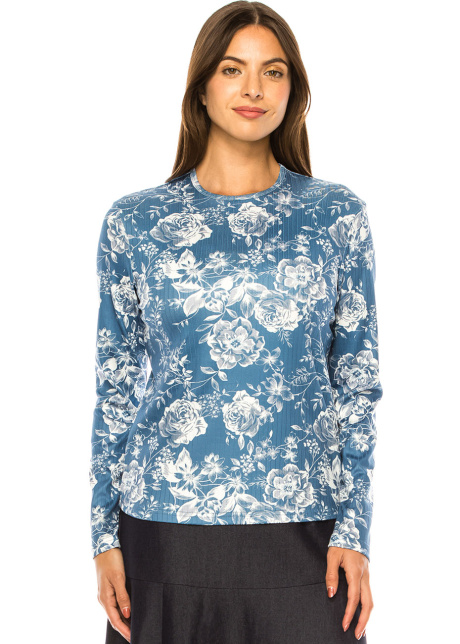 Classic Blue Rose Garden Long-Sleeve Tee