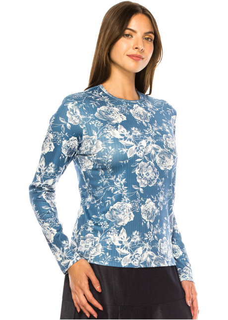 Classic Blue Rose Garden Long-Sleeve Tee