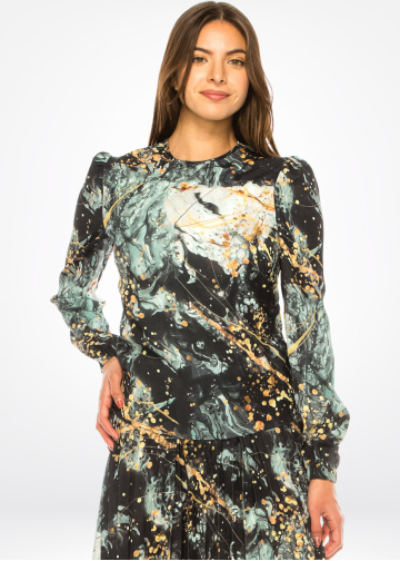 Teal Elegance Splash Long Sleeve Tee