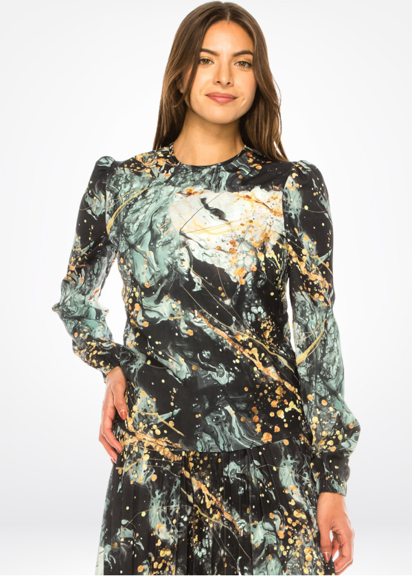Teal Elegance Splash Long Sleeve Tee