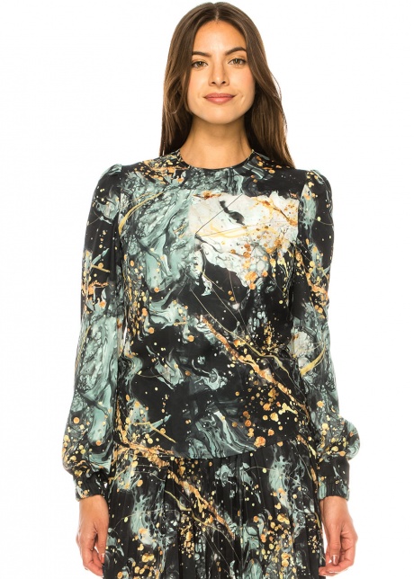Teal Elegance Splash Long Sleeve Tee