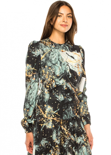 Teal Elegance Splash Long Sleeve Tee