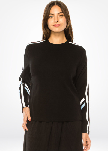Sleek Linear Contrast Black Knit Top