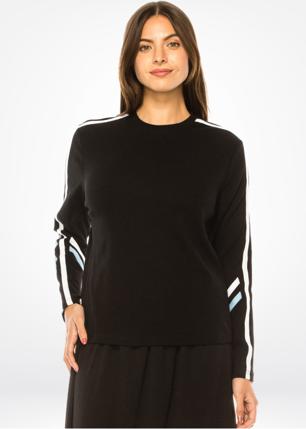 Sleek Linear Contrast Black Knit Top