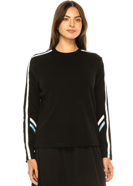 Sleek Linear Contrast Black Knit Top