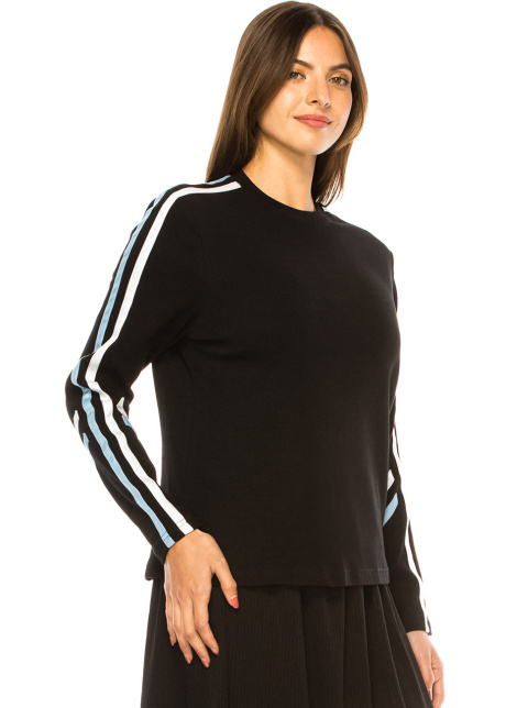 Sleek Linear Contrast Black Knit Top
