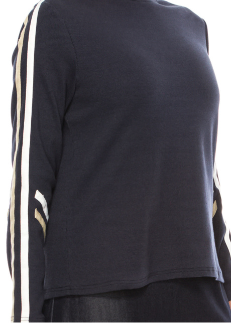 Navy Serenity Striped-Sleeve Knit T-Shirt