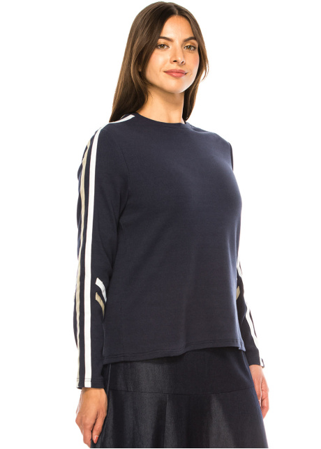 Navy Serenity Striped-Sleeve Knit T-Shirt