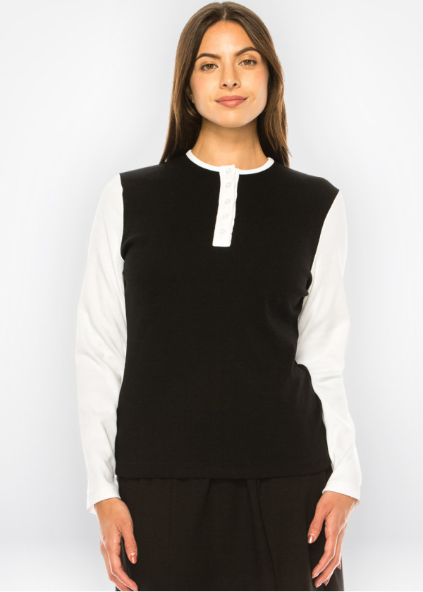Black & White Button Accent Top