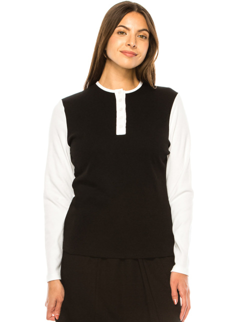 Black & White Button Accent Top
