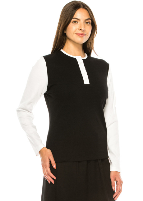 Black & White Button Accent Top