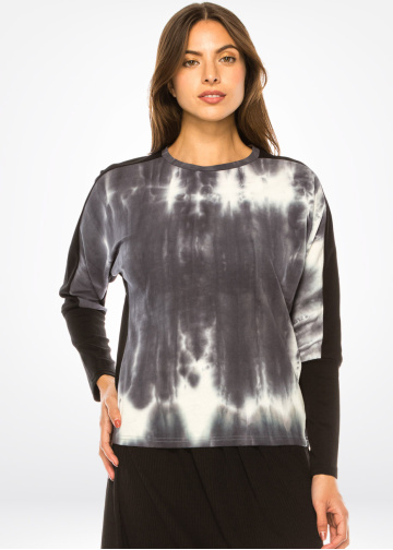 Charcoal Swirl Tie-Dye Long Sleeve Top