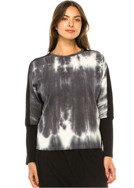 Charcoal Swirl Tie-Dye Long Sleeve Top
