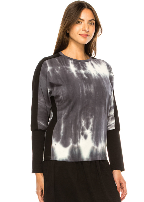 Charcoal Swirl Tie-Dye Long Sleeve Top