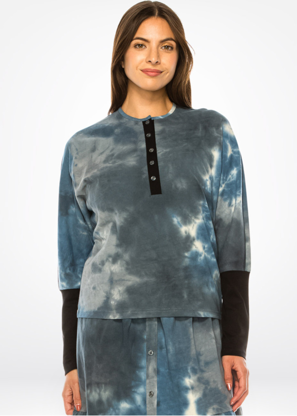 Misty Blue Henley Soft Tee