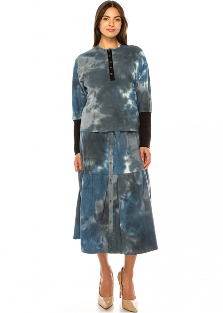 Blue Haven Tie-Dye Midi Skirt