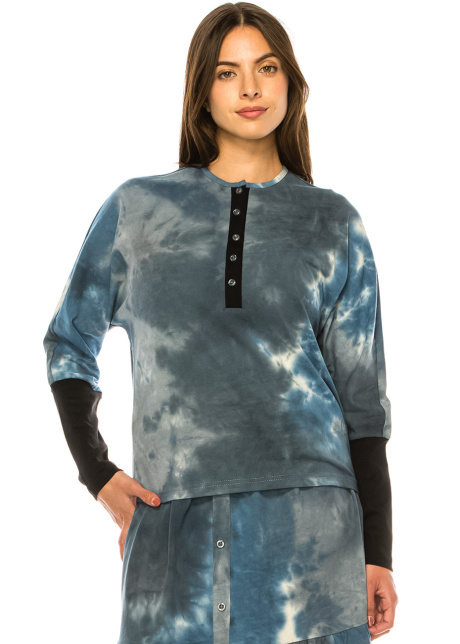 Misty Blue Henley Soft Tee